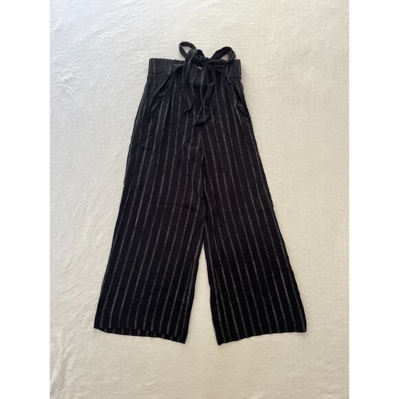 Wilfred Faun Black White Pinstripe Wide-Leg Pants Sz XS Pull-On Tie Waist - Picture 3 of 12